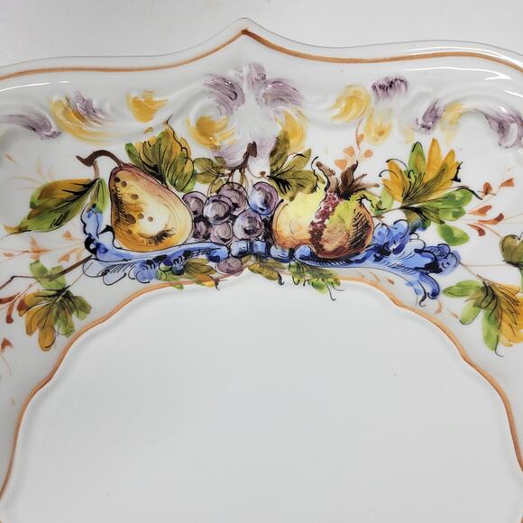 Vintage Italian Serving Platter Scallop Raised 13" White Floral Serving Plate - Picture 5 of 16